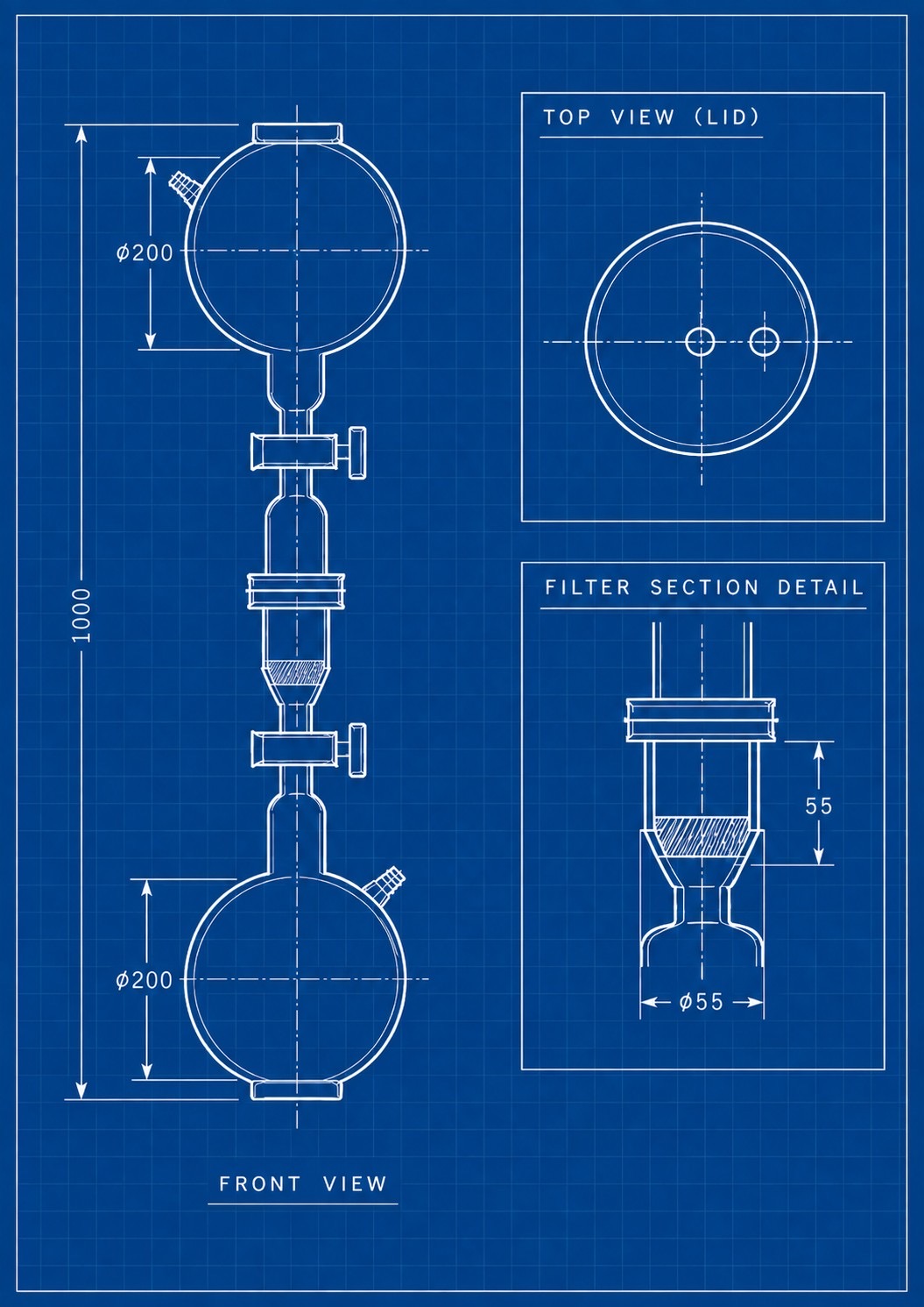 ガラス器具を組み合わせた作品構想図